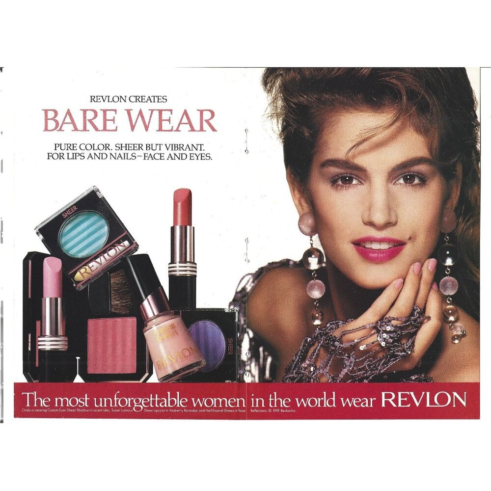 Cindy Crawford Reverend Bare Weae Lipstick Makeup ADVERT 1990s Print Ad 2 PAGE